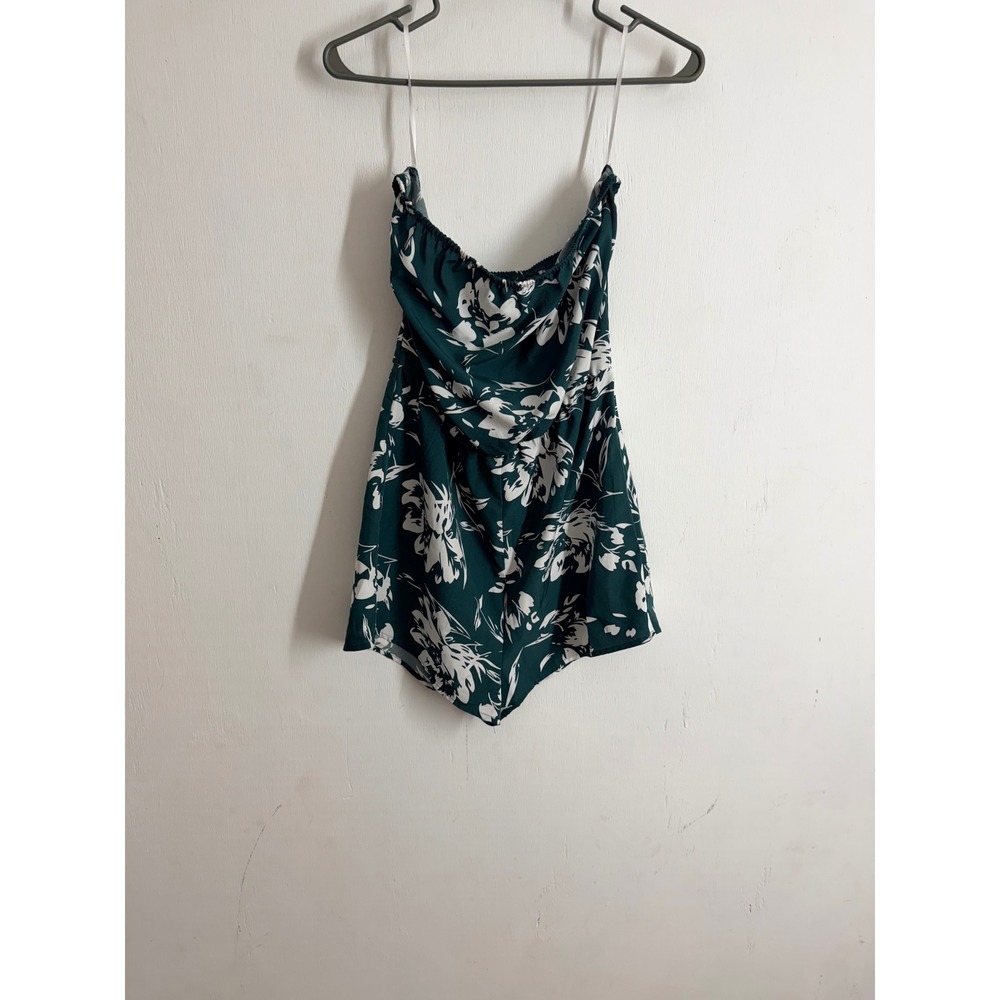 SHEIN Floral Tube Romper Green White Strapless Summer Sun Jumpsuit Size M 6